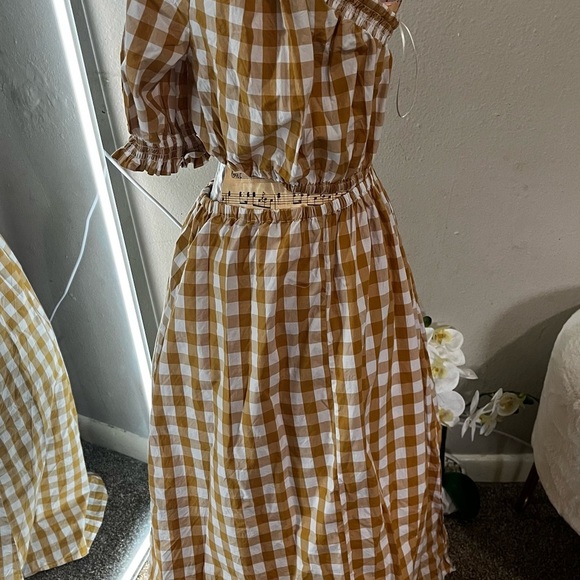 Who What Wear Mustard and Cream Patterned Dress - Picture 6 of 7